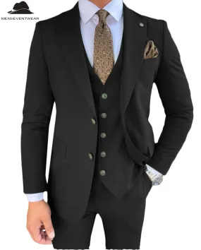 3 Pieces Mens Suit Slim Fit Solid Peak Lapel Tuxedos Groomsmen (Blazer vest Pants)