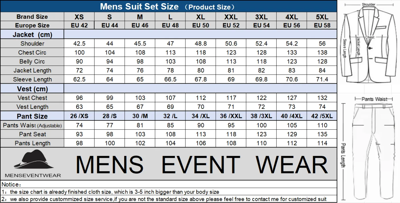 3 Pieces Mens Suit Slim Fit Solid Peak Lapel Tuxedos Groomsmen (Blazer vest Pants)