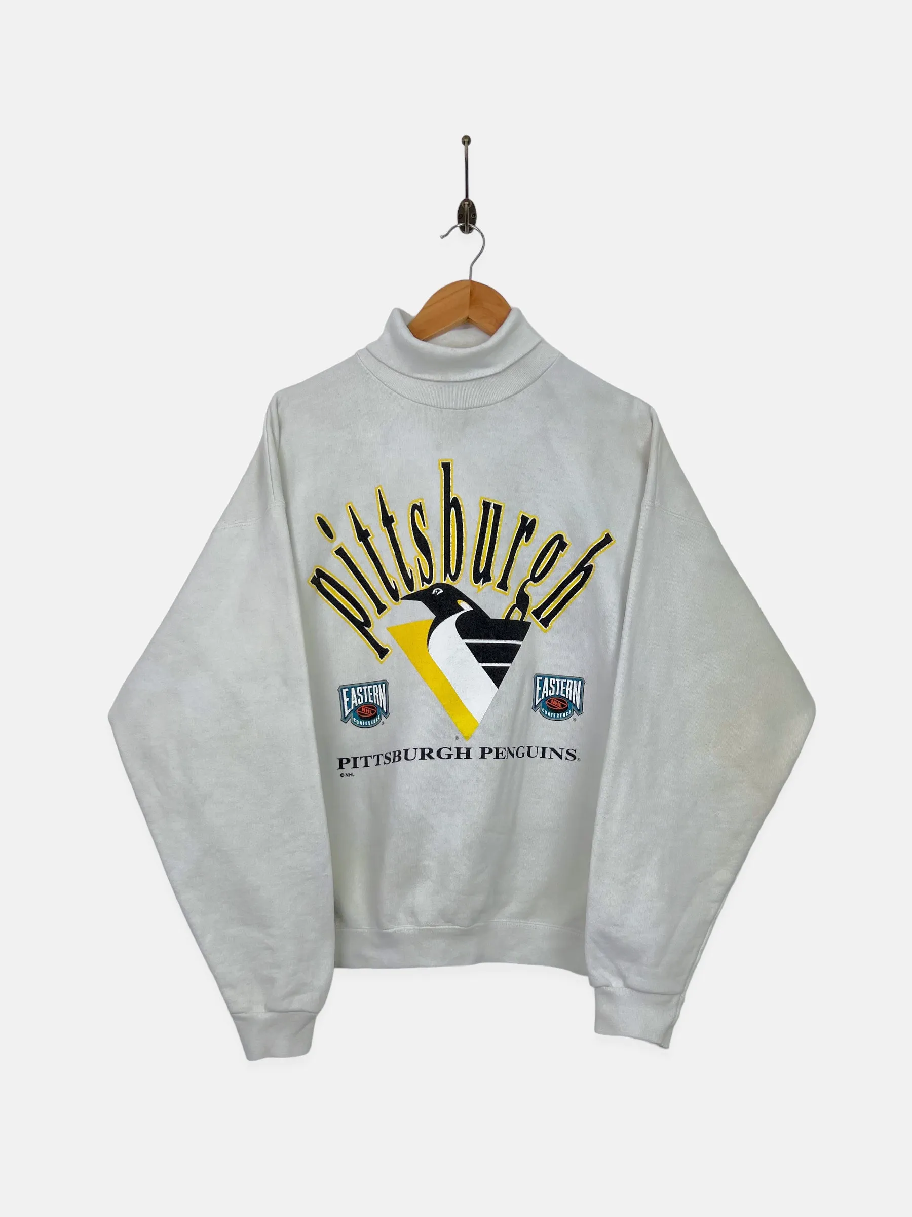90's Pittsburgh Penguins NHL USA Made Vintage Turtle-Neck Sweatshirt Size M