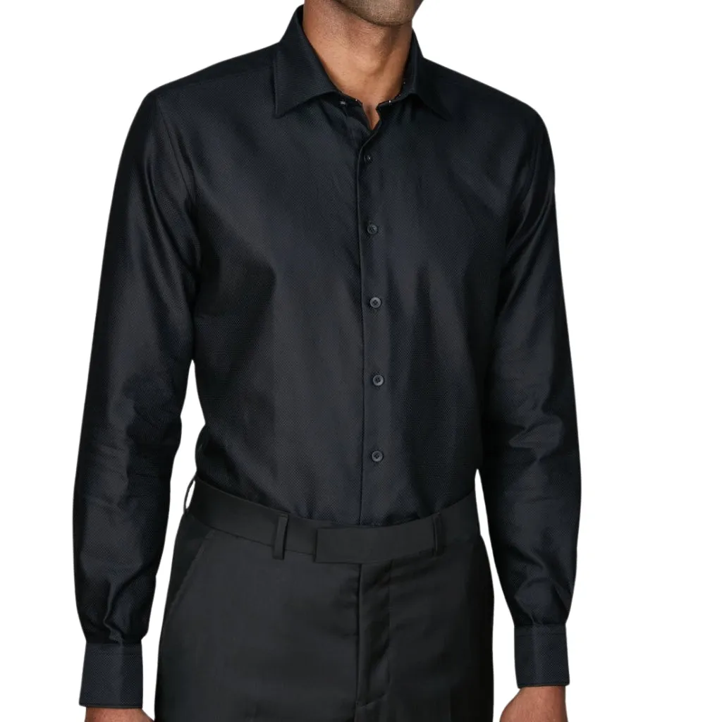ABELARD Button Evening Shirt Single Cuff Slim Fit BLACK