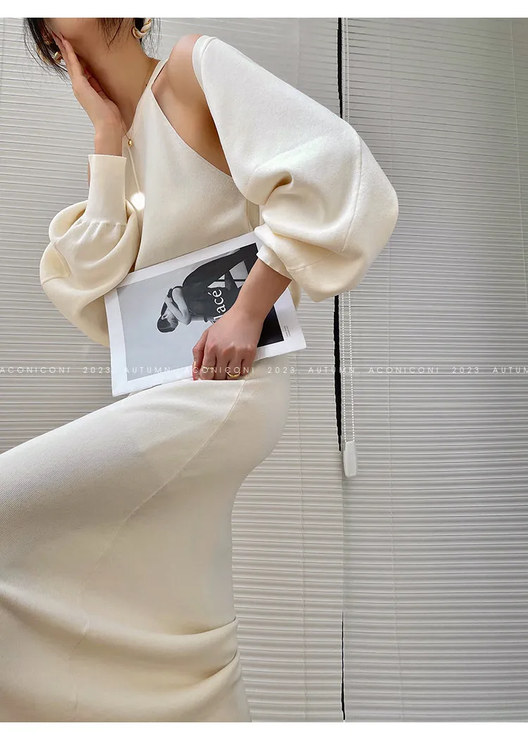 Aconiconi| Knitted dress  suit    classic shawl versatile cardigan - Paris