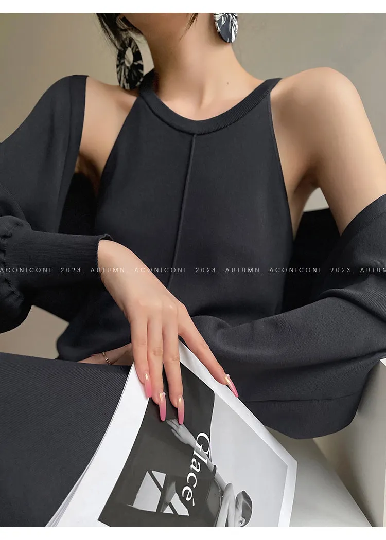 Aconiconi| Knitted dress  suit    classic shawl versatile cardigan - Paris