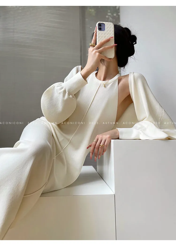 Aconiconi| Knitted dress  suit    classic shawl versatile cardigan - Paris