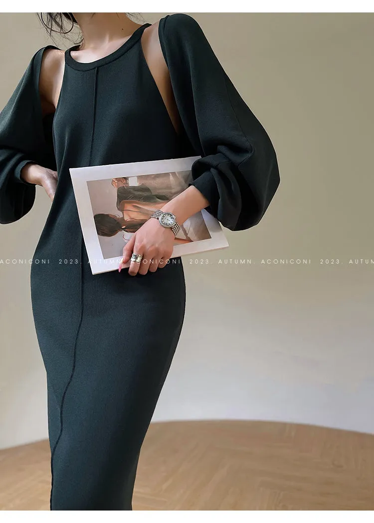 Aconiconi| Knitted dress  suit    classic shawl versatile cardigan - Paris