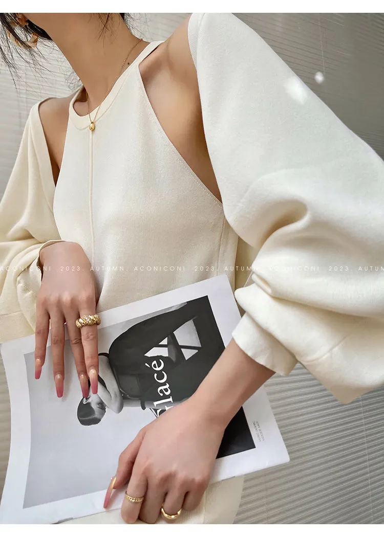 Aconiconi| Knitted dress  suit    classic shawl versatile cardigan - Paris