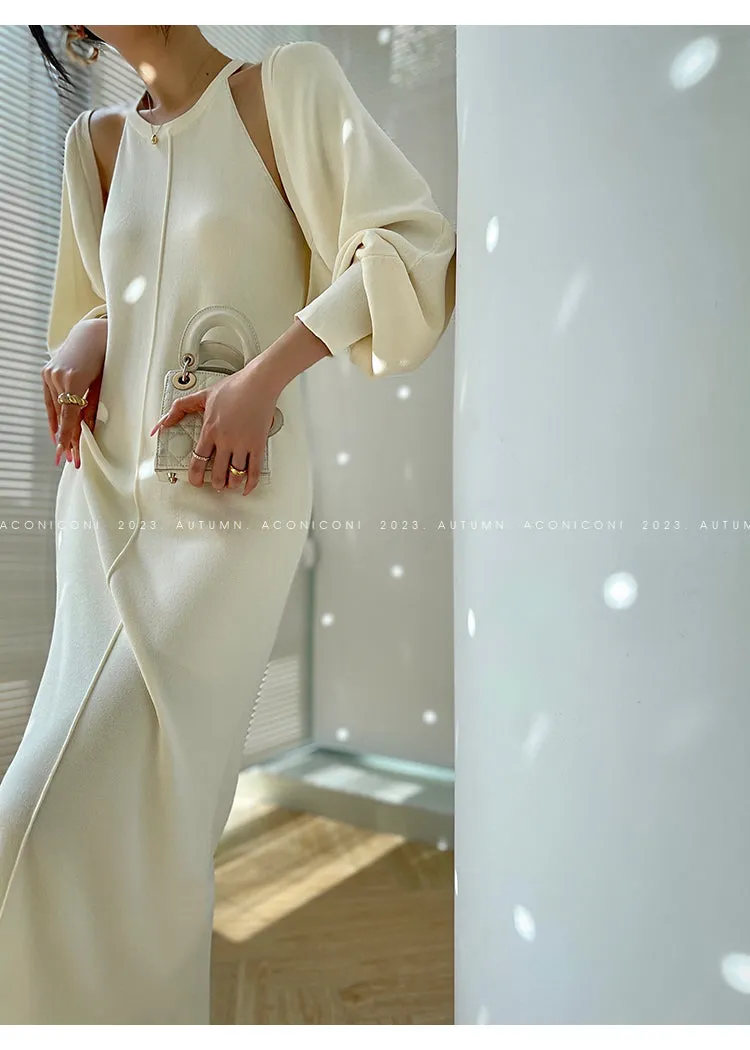 Aconiconi| Knitted dress  suit    classic shawl versatile cardigan - Paris
