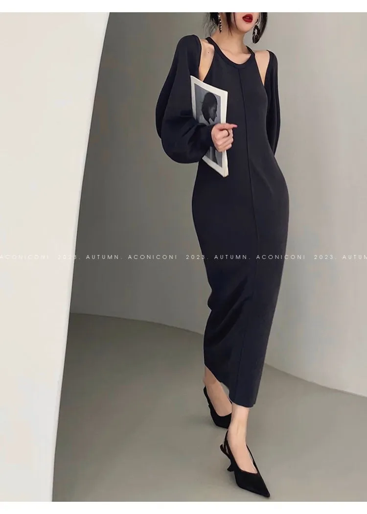 Aconiconi| Knitted dress  suit    classic shawl versatile cardigan - Paris