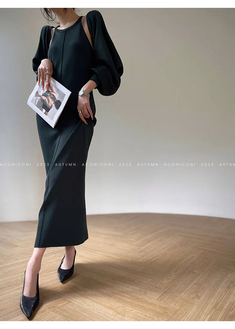 Aconiconi| Knitted dress  suit    classic shawl versatile cardigan - Paris