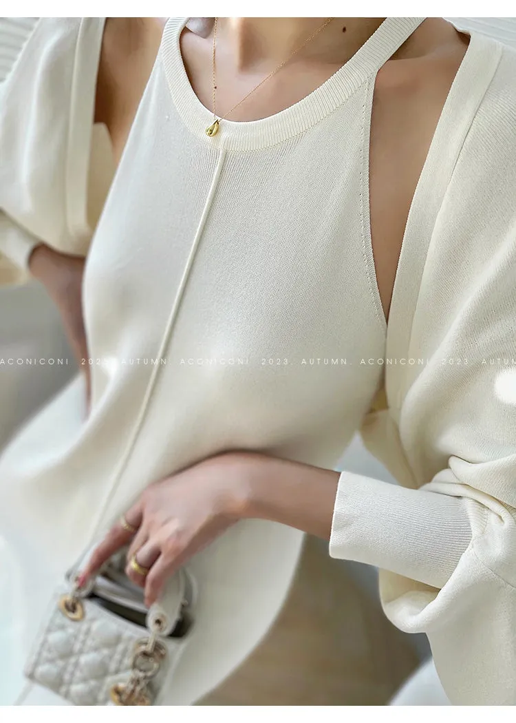 Aconiconi| Knitted dress  suit    classic shawl versatile cardigan - Paris