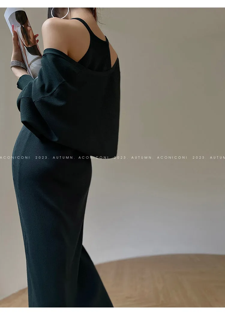 Aconiconi| Knitted dress  suit    classic shawl versatile cardigan - Paris