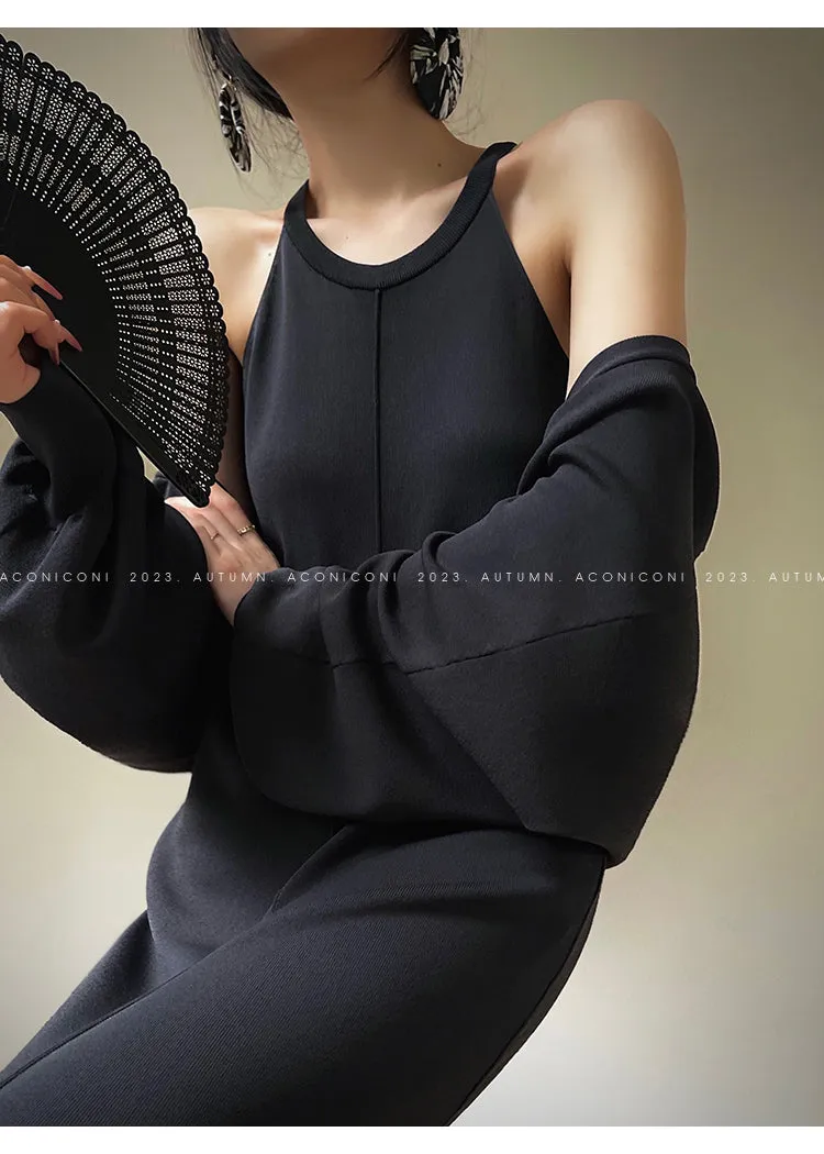Aconiconi| Knitted dress  suit    classic shawl versatile cardigan - Paris