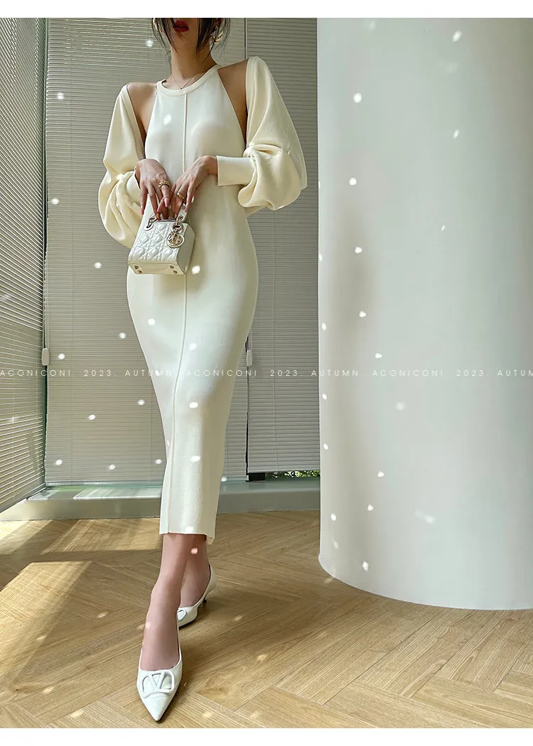 Aconiconi| Knitted dress  suit    classic shawl versatile cardigan - Paris
