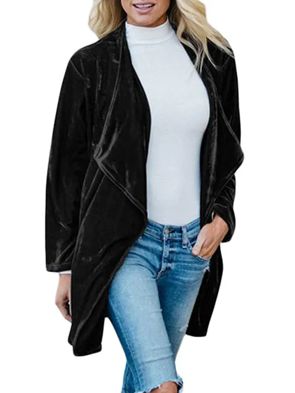 Alma Women's Casual Gold Velvet Mid-Length Trench Coat With Large Lapel