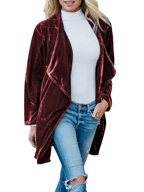 Alma Women's Casual Gold Velvet Mid-Length Trench Coat With Large Lapel