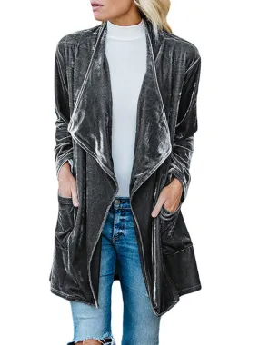 Alma Women's Casual Gold Velvet Mid-Length Trench Coat With Large Lapel