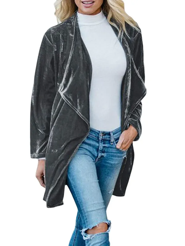 Alma Women's Casual Gold Velvet Mid-Length Trench Coat With Large Lapel