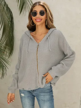 Alyson New Hooded Hole Cardigan Knitted Jacket Sweater