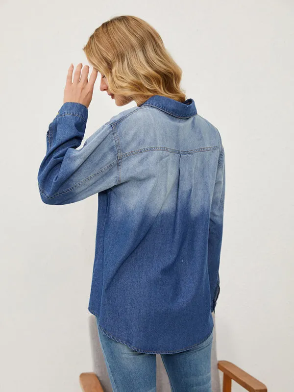Araceli New Style Comfortable Casual Lapel Gradient Single-Breasted Denim Shirt Jacket