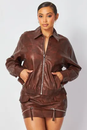 Avril Oversized Faux Leather Bomber Jacket
