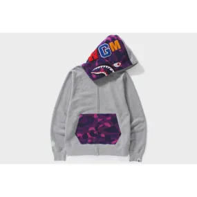 BAPE Purple Color Camo Shark Full Zip Hoodie - Grey