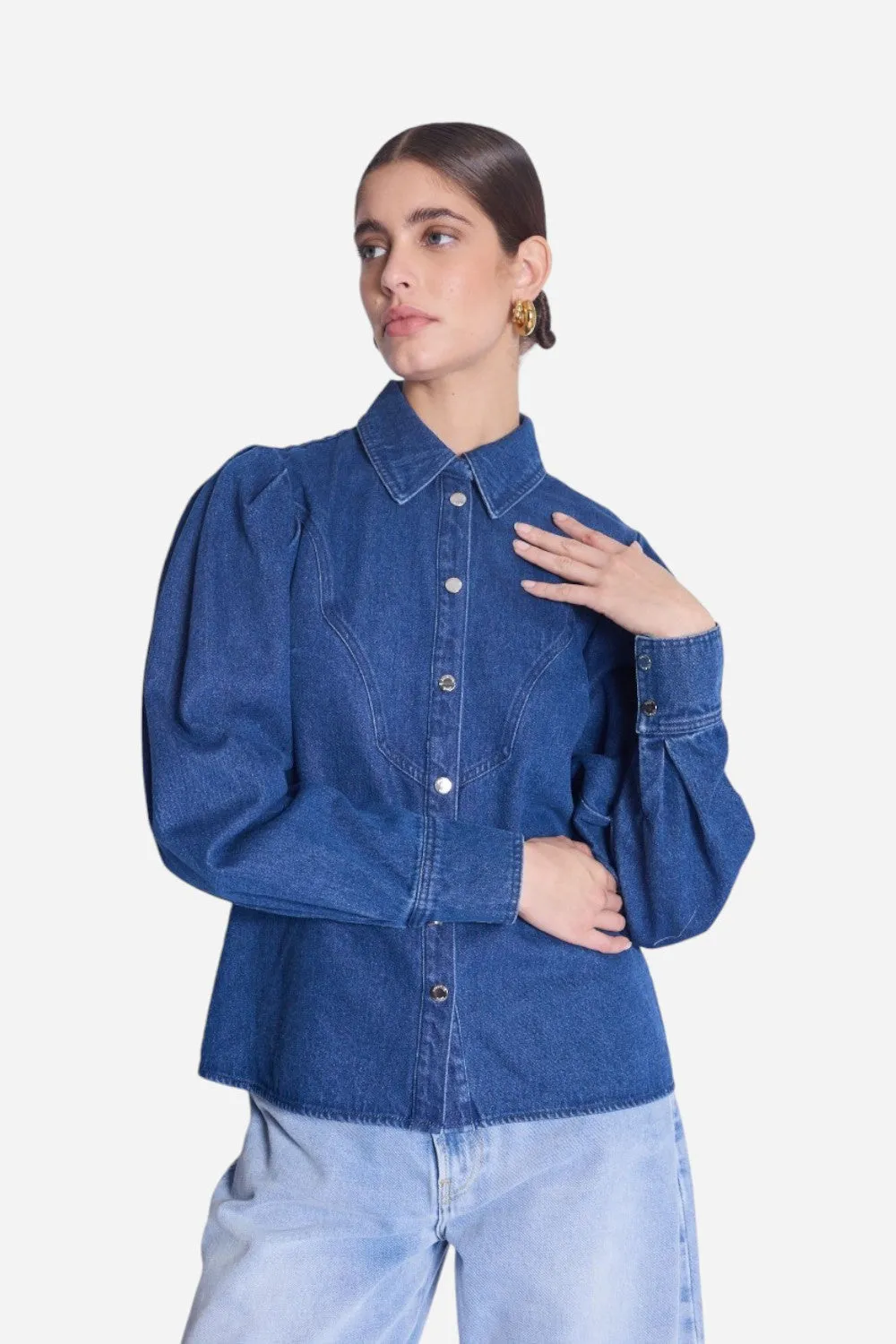 Bernice Clov Denim Bow Collar Shirt