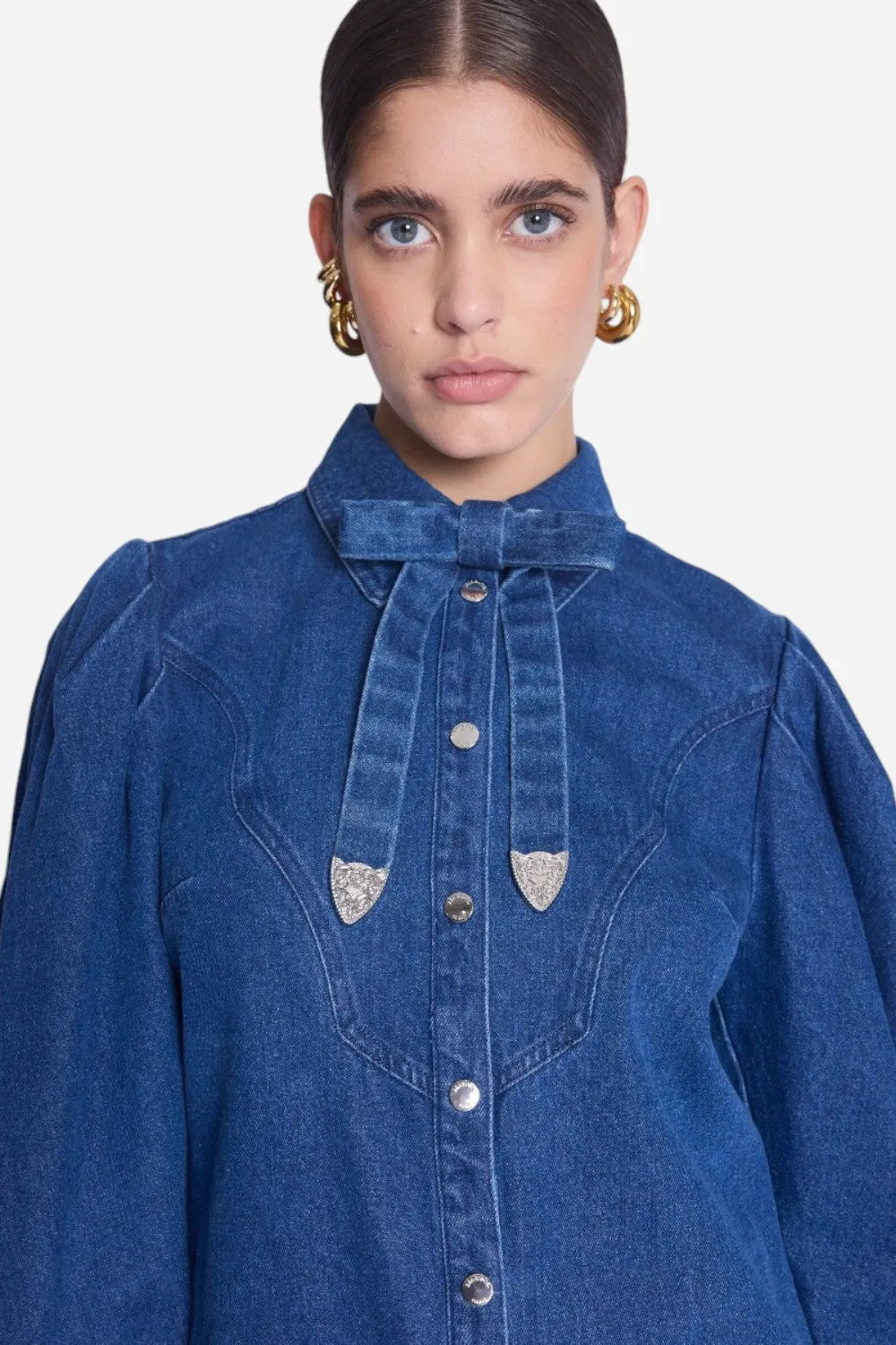 Bernice Clov Denim Bow Collar Shirt