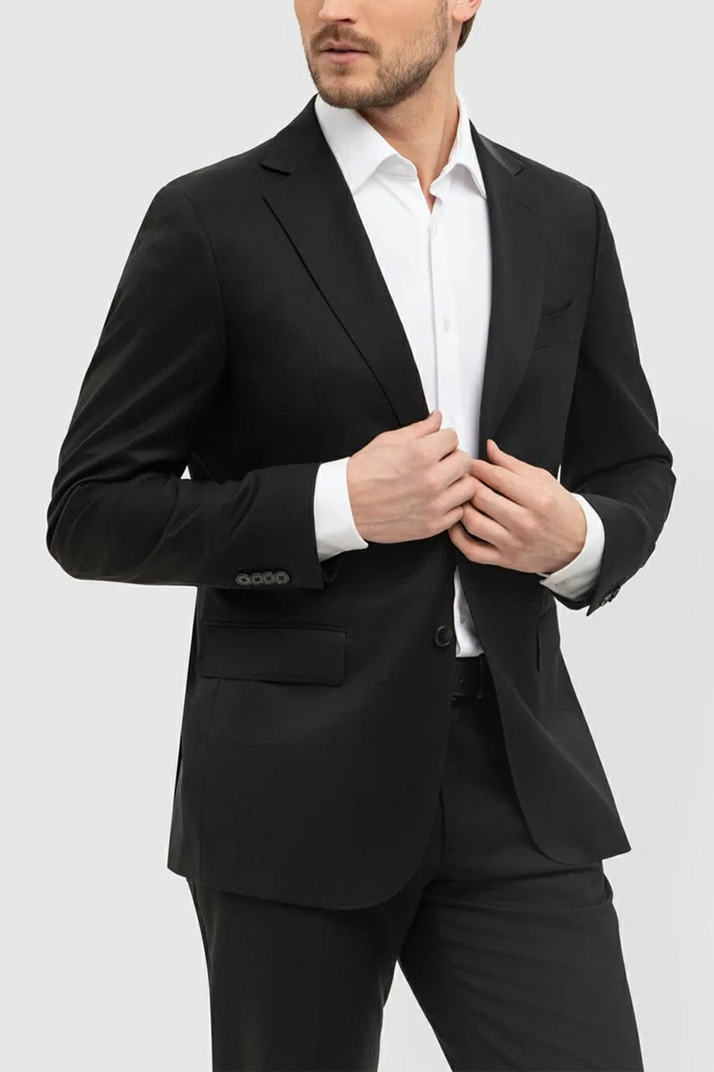 Black 2 Piece Notch Lapel Double Button Men's Suit (Blazer Pants)