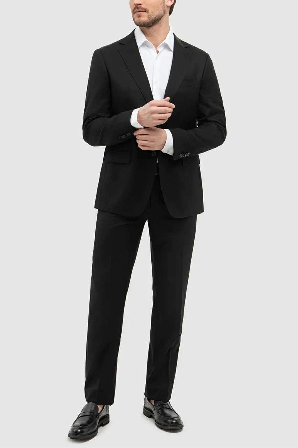 Black 2 Piece Notch Lapel Double Button Men's Suit (Blazer Pants)