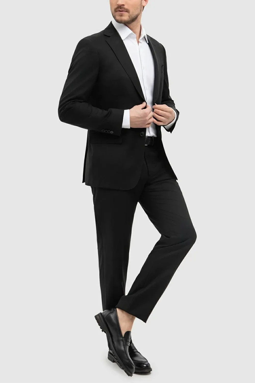 Black 2 Piece Notch Lapel Double Button Men's Suit (Blazer Pants)