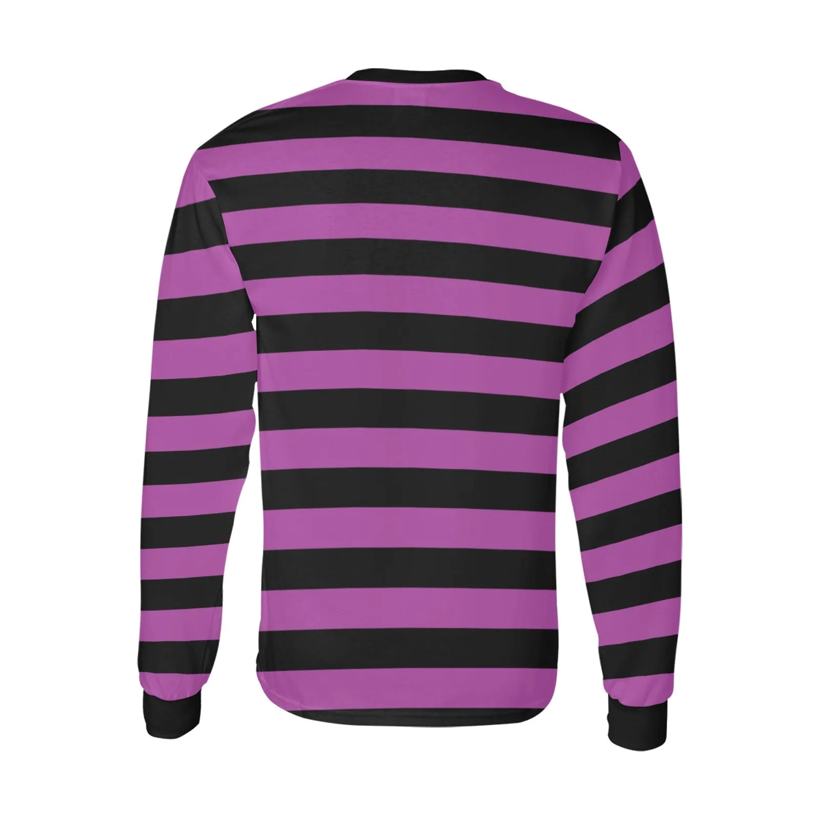 Black and Purple Striped Men Long Sleeve TShirt, Vintage Retro Stripe Costume Stripes Crewneck Unisex Women Designer Tee