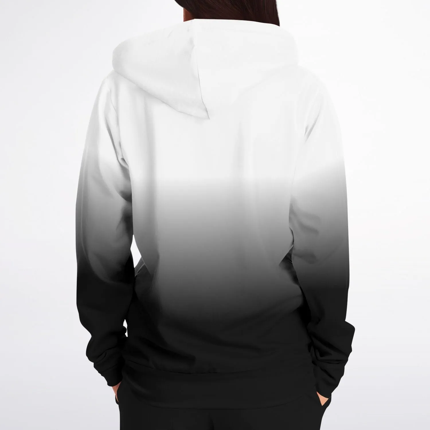 Black White Ombre Zip Up Hoodie, Gradient Tie Dye Zipper Pocket Men Women Unisex Adult Aesthetic Cotton Fleece Hooded Sweatshirt