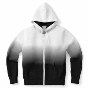 Black White Ombre Zip Up Hoodie, Gradient Tie Dye Zipper Pocket Men Women Unisex Adult Aesthetic Cotton Fleece Hooded Sweatshirt