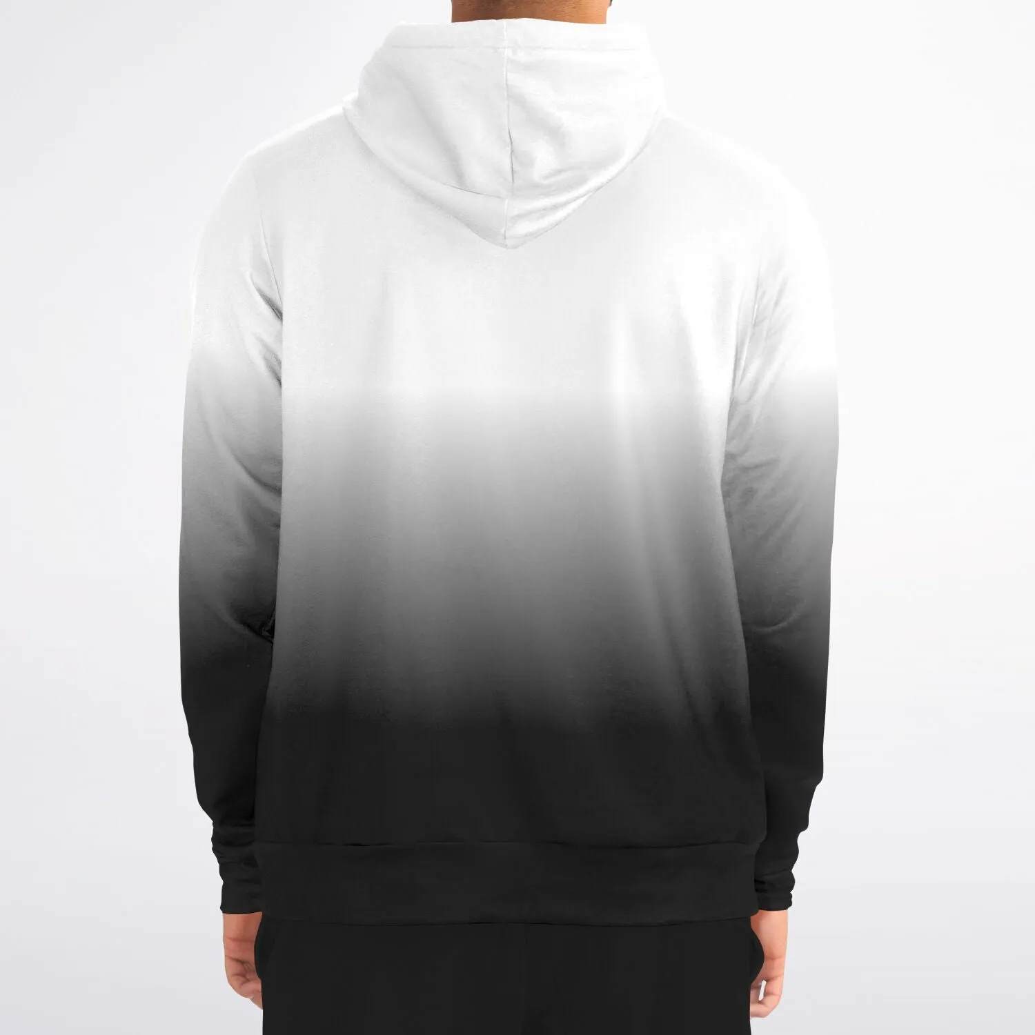 Black White Ombre Zip Up Hoodie, Gradient Tie Dye Zipper Pocket Men Women Unisex Adult Aesthetic Cotton Fleece Hooded Sweatshirt
