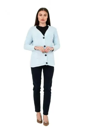 Blue Ribbed Soft Fluffy Fleece Cardigan