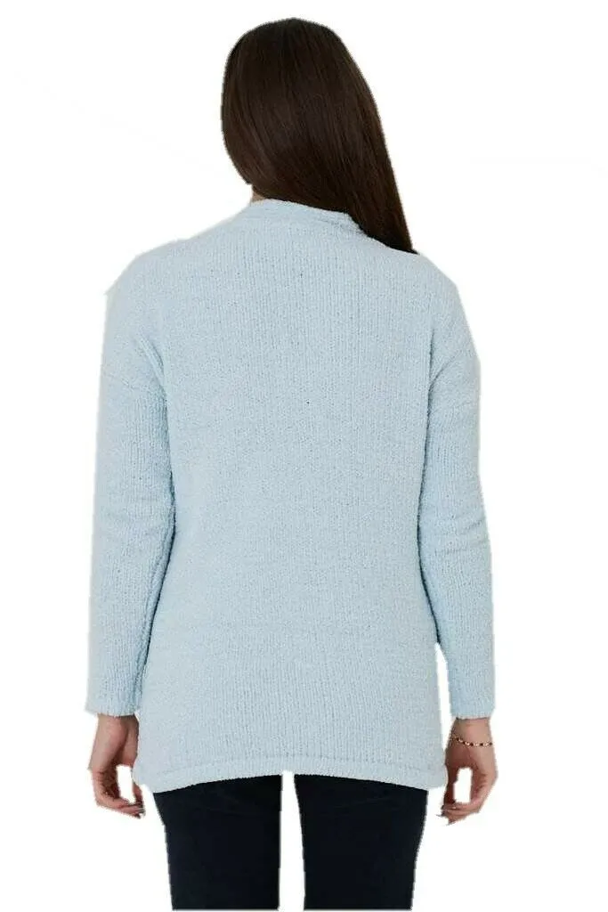 Blue Ribbed Soft Fluffy Fleece Cardigan