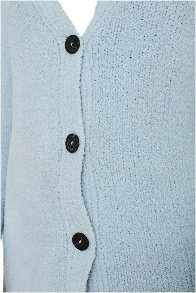 Blue Ribbed Soft Fluffy Fleece Cardigan