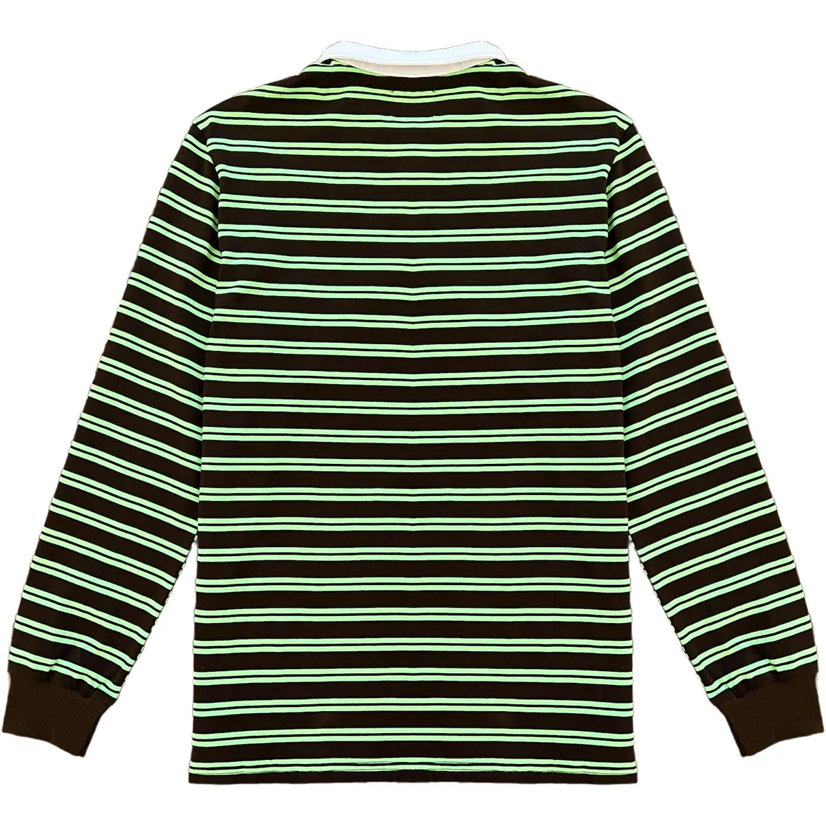 Brown And Lime Green Double Striped Mens Long Sleeve Rugby Shirt