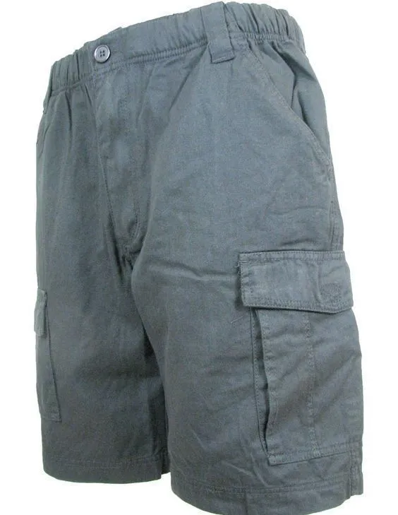 CARGO SHORTS Elastic Waist 100% COTTON Army Military PLAIN Pocket Mens S-XXL