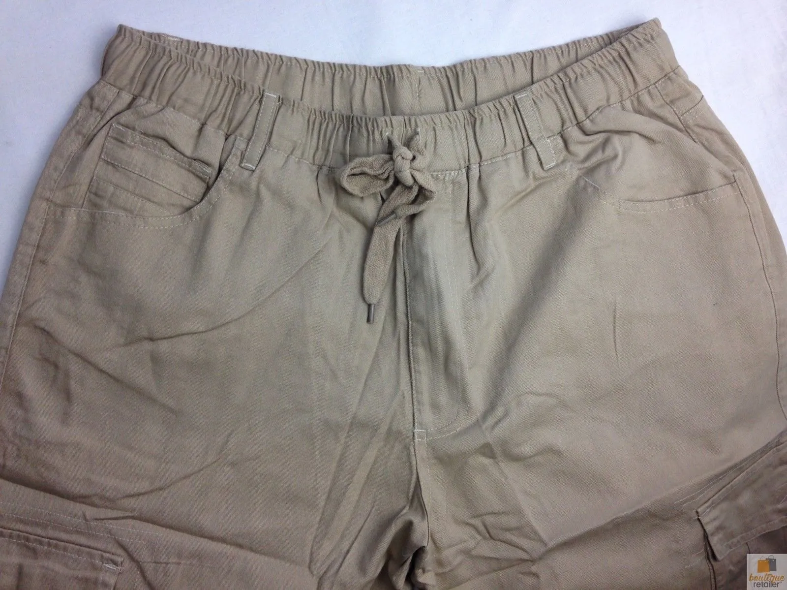 CARGO SHORTS Elastic Waist 100% COTTON Army Military PLAIN Pocket Mens S-XXL