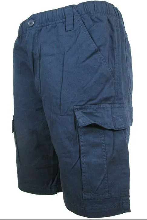 CARGO SHORTS Elastic Waist 100% COTTON Army Military PLAIN Pocket Mens S-XXL