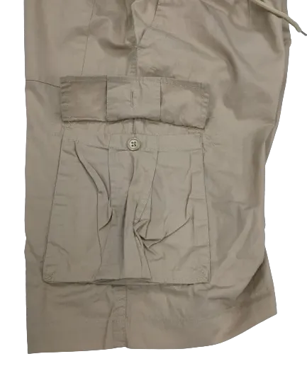 CARGO SHORTS Elastic Waist 100% COTTON Army Pocket Mens Drawstrings 0526