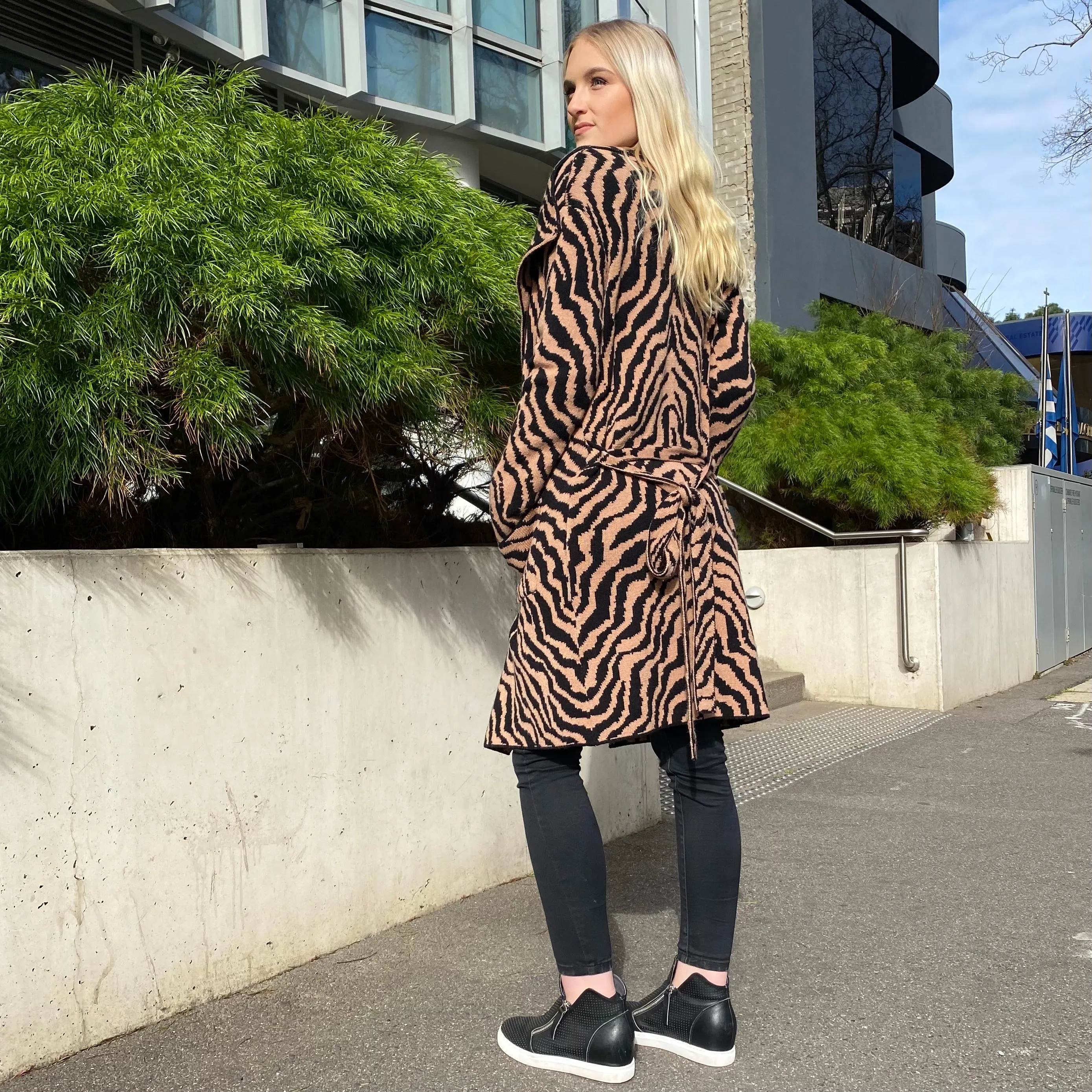 Cartel Long Knitted Tiger Print Cardigan