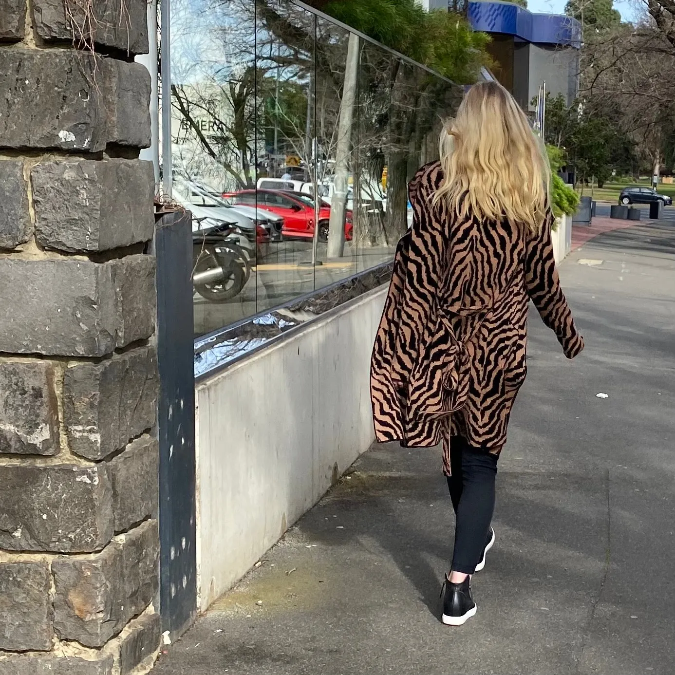 Cartel Long Knitted Tiger Print Cardigan