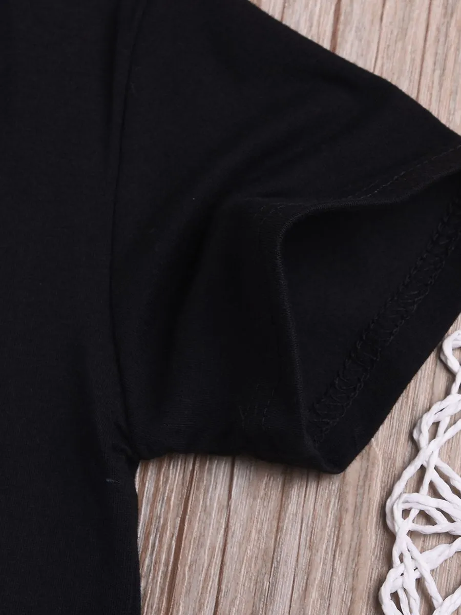 Casaul Clothing Outfits Set Short-sleeved T-shirt Black Plaid Pants for Spring Summer