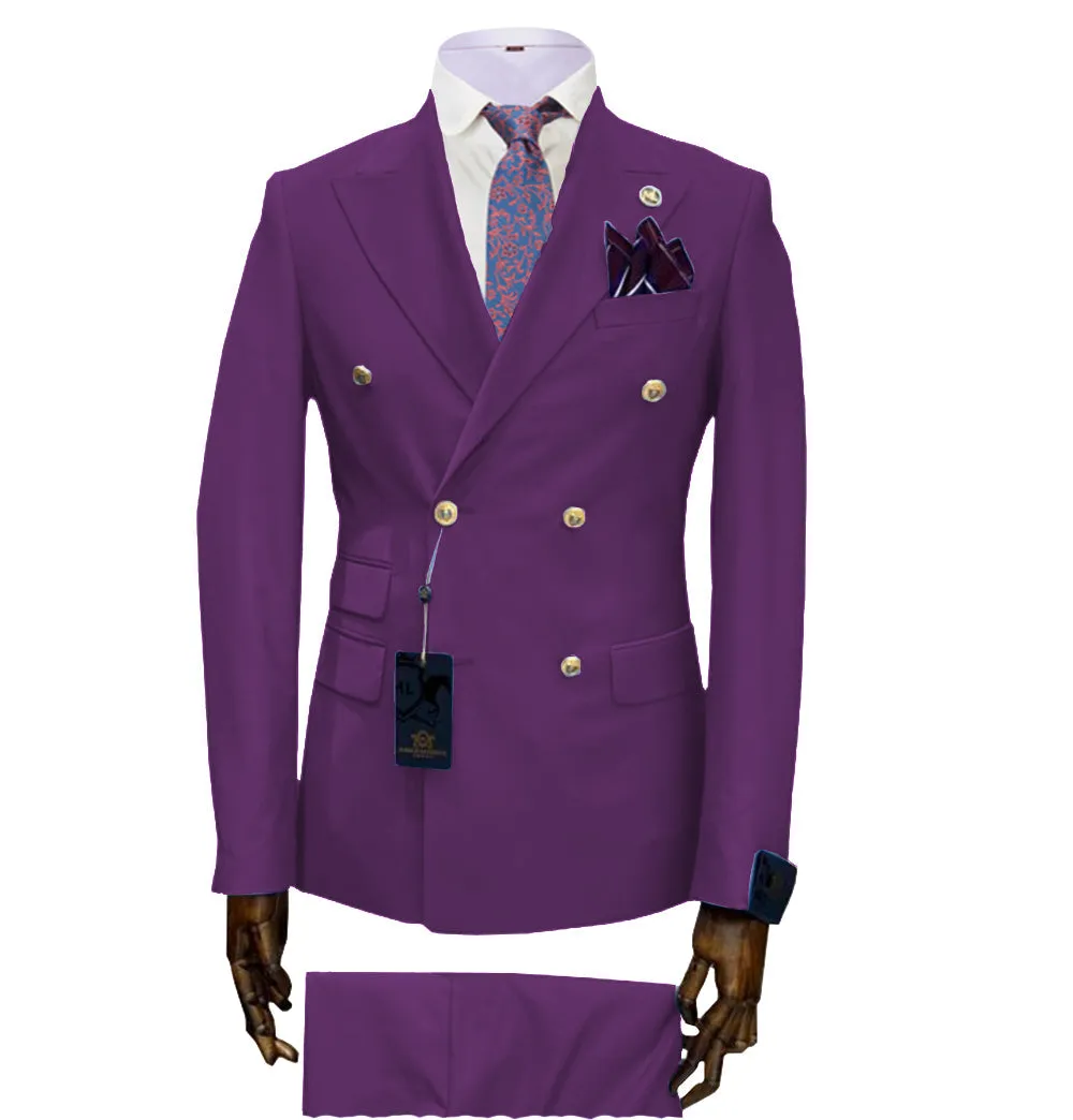 Casual Men's 2 Pieces Solid Slim Fit Peak Lapel Mens Suit (Blazer Pants)