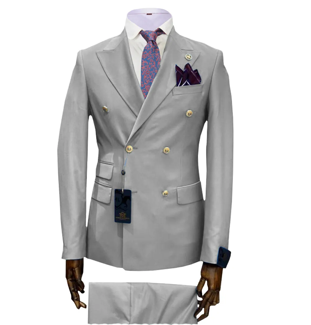 Casual Men's 2 Pieces Solid Slim Fit Peak Lapel Mens Suit (Blazer Pants)
