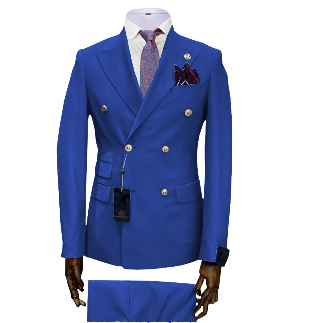 Casual Men's 2 Pieces Solid Slim Fit Peak Lapel Mens Suit (Blazer Pants)