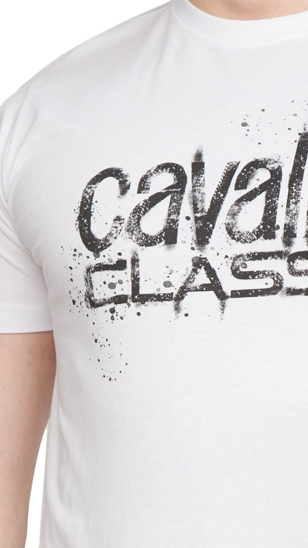 Cavalli Class White Spray Print Signature Fashion T-Shirt -