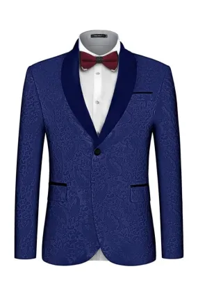 Chic Navy Blue Shawl Lapel Floral Paisley Jacquard Two Pieces Wedding Suits Blazers Pants Wedding Party Wear Prom