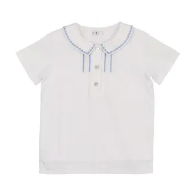 Coco Blanc Blue Striped Peter Pan Style Striped Shirt
